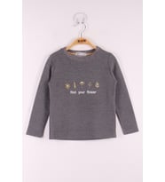 Toontoy Kız Çocuk Yazı Nakışlı Puanlı T-Shirt (Antrasit Melanj)