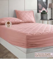 Formeya Alez SET Renkli %100 Pamuk Kapitone Yatak Koruyucu Alez Ve Yastık Koruyucu Set (Pembe)