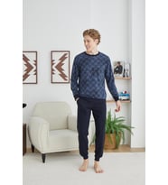 Kly 8041 Erkek Kışlık O Yaka Pijama Takım (İndigo)