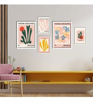 5'li Ahşap Lamine Çerçeveli Mdf Tablo Seti Pembe Henri Matisse (Beyaz)