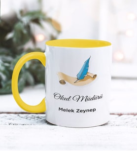 Okul Müdürü Tasarımlı Kişiye Özel Kupa Bardak (Sarı)