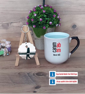 Abiye Hediye Kupa Bardak Beyaz ve Fotoğraflı Ahşap Anahtarlık Hediye (Model 10)