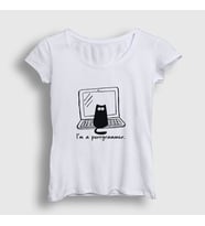 Presmono Kadın Sarı Cat Purrgrammer Developer Yazılımcı T-Shirt 331449tt (Beyaz)