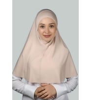 Hazır Türban Peçeli Pratik Eşarp Tesettür Nikaplı Hijab - Namaz Örtüsü Sufle (XL) (Bej)