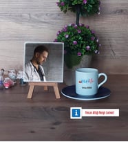 Hekim Fotoğraflı Dekoratif Taş, Ahşap Altlıklı Türk Kahvesi Fincanı Hediye (Model 4)