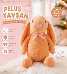 Uzun Kulak Uyku Arkadaşım Bunny Peluş Tavşan 65 cm - Çocuğunuzun Uyku Arkadaşı (Turuncu)