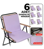 XPERMATE 6'lı Arkalıklı Sandalye Minderi Fermuarlı 40x40 Sırtlıklı Sandalye Minderi Bağcıklı (Lila)