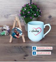 Sevgiliye Hediye Kupa Bardak Beyaz ve Fotoğraflı Ahşap Anahtarlık Hediye (Model 5)