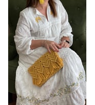Zigzag Motifli Makrome Çanta (Hardal)