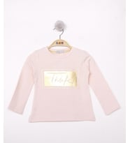 Toontoy Kız Çocuk Think Varaklı T-Shirt (Pudra)