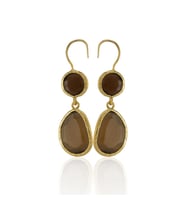 Kadir Jewellery 22 Ayar Altın Kaplama Kadın Taşlı Küpe -El İşçiliği Ve Hipoalerjenik Küpe (Kahverengi)