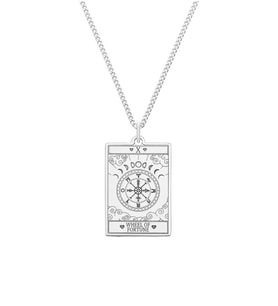 Kişiye Özel 925 Ayar Gümüş Wheel of Fortune Tarot Kolye (Gümüş)