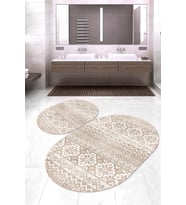 Dijital Baskılı Kaymaz Taban Yıkanabilir Oval 2'li Klozet Takımı Banyo Paspası NOKZ-HT-986 (Çok Renkli)