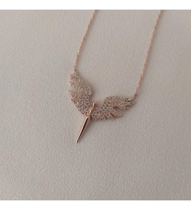 Taşlı Kuş Şekilli Gümüş Kolye (Rose)