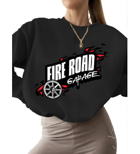 unisex Bej Yangın yolu garajı Baskılı kalın 3 iplik şardonlu erkek Sweatshirt kadın bisiklet yaka (Siyah)