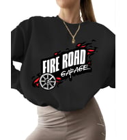unisex Bej Yangın yolu garajı Baskılı kalın 3 iplik şardonlu erkek Sweatshirt kadın bisiklet yaka (Siyah)