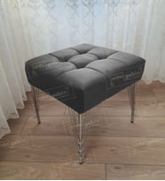 Modern Dilim Puf Ayakucu Puf Gümüş Metal Ayak (45*45) (Antrasit)