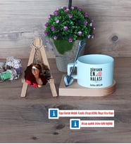 Halaya Hediye Kupa Bardak Beyaz ve Fotoğraflı Ahşap Anahtarlık Hediye (Model 8)