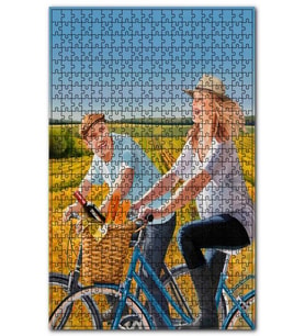 Cakapuzzle Bisikletli Çift ve Arkada Tarlalar Puzzle Yapboz MDF (Ahşap) (1000 Parça)