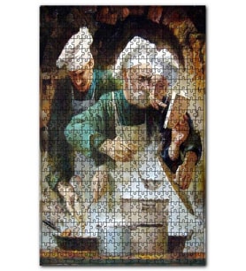 Cakapuzzle Usta Aşçı Yardımcıları İş Başında Yağlıboya Puzzle Yapboz MDF(Ahşap) (1000 Parça)