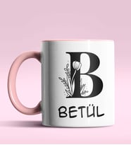 Kişiye Özel B Harfi Romantik Tasarım Siyah Renk Kupa (Pembe)