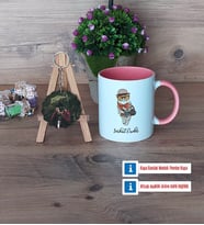 Baykuş Kupa Bardak Beyaz ve Fotoğraflı Ahşap Anahtarlık Hediye (Model 6)