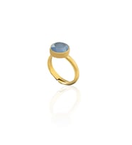 Kadir Jewellery 22 Ayar Altın Kaplama Zirkon Taşlı Kadın Minimal Yüzük (Gece Mavisi)