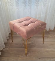 Modern Dilim Puf Ayakucu Puf Gold Metal Ayak (45*45) (Vizon)