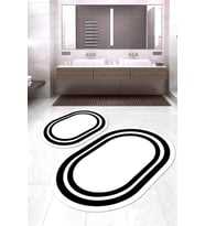 Dijital Baskılı Kaymaz Taban Yıkanabilir Oval 2'li Klozet Takımı Banyo Paspası NOKZ-HS-530 (Beyaz)