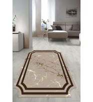 Dijital Baskılı Kaymaz Taban Yıkanabilir Lazer Kesim Salon Halısı Yolluk NLZR-HT-796 (Kahverengi)