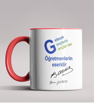 Kişiye Özel Atatürk Sözleri Tasarımlı Siyah Renk Kupa Bardak  (Kırmızı)