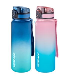 Uzspace 2'li Tritan Matara Seti 500 ml Çift Renk Softtouch FF Collection Tritan Su Matarası (Pembe-Turkuaz)