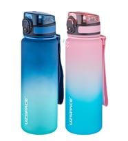 Uzspace 2'li Tritan Matara Seti 500 ml Çift Renk Softtouch FF Collection Tritan Su Matarası (Pembe-Turkuaz)
