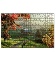 Cakapuzzle Sonbaharda Hala Yeşil Çayırlar Uzaktaki Ev Puzzle Yapboz MDF (Ahşap) (1000 Parça)