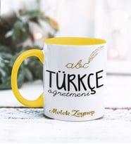 Türkçe Öğretmeni Tasarımlı Kişiye Özel Kupa Bardak (Sarı)