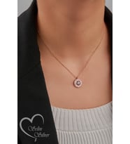 BAGET TAŞLI NAZAR BONCUĞU KOLYE ROSE VE GÜMÜŞ RENK 925 AYAR GÜMÜŞ KOLYE (Rose)