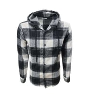Ronex R00644 Erkek Oduncu Kapüşonlu Düğmeli Ekose Büyük Kareli Gömlek - ST00644-Siyah-XXL (Siyah)