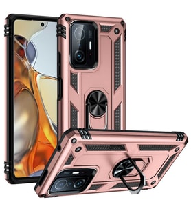 Xiaomi Mi 11T Pro 5G Uyumlu Kılıf Standlı Manyetik Yüzüklü Military Magnetic Ring Polycarbonate and TPU Case (Pudra)