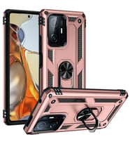 Xiaomi Mi 11T Pro 5G Uyumlu Kılıf Standlı Manyetik Yüzüklü Military Magnetic Ring Polycarbonate and TPU Case (Pudra)