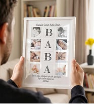 Kişiye Özel 8 Fotoğraflı BABA Tasarımlı Ahşap Çerçeve Babalar Günü Hediyesi