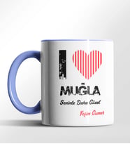 Kişiye Özel Muğla Seninle Daha Güzel Tema Siyah Renk Kupa (Mavi)