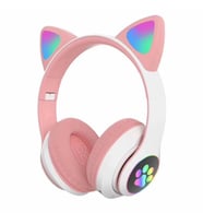 LED Işıklı stn28 Kedi Kulak Bluetooth Wireless Kulaklık Sevimli Kablosuz Bluetooth 5.0 LED Işıklı Kedili Şık Kulaküstü Kulaklık Kız-Erkek Çocuk kulaklık (Pembe)