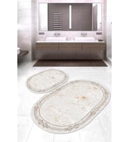 Dijital Baskılı Kaymaz Taban Yıkanabilir Oval 2'li Klozet Takımı Banyo Paspası NOKZ-SD-310 (Krem)