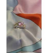 Pembe Kalp Taşlı Sarmaşık Ayarlanabilir Kadın Yüzük (Gümüş)