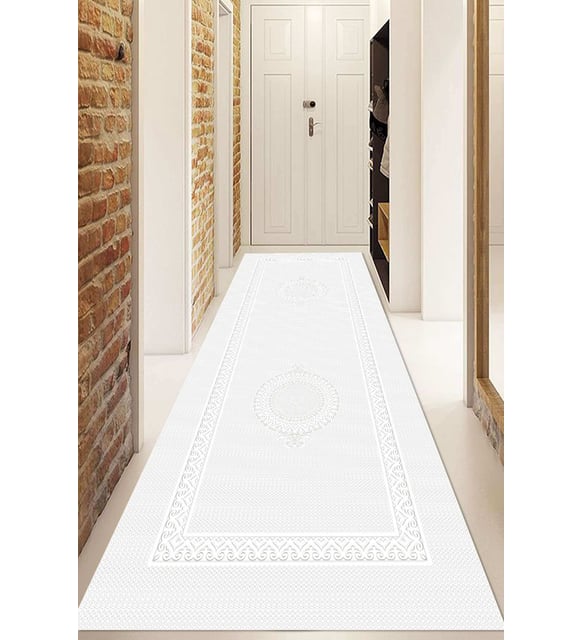 Dijital Baskılı Kaymaz Taban Yıkanabilir Modern Yolluk Ve Koridor Halısı NDU-HS-339 (Beyaz)