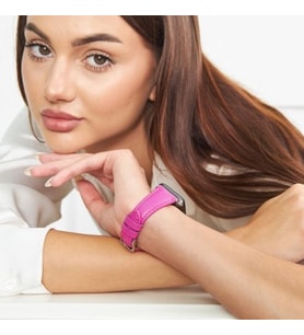 vagave Apple Watch 42mm 44mm 45mm 3 4 5 6 7 se 8 Ultra Uyumlu Kadın Deri Kordon Saat Kordonu (Fuşya)