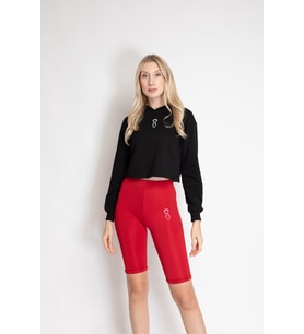 Suvlan Kadın Kırpma Üst Sweatshirt (Siyah)