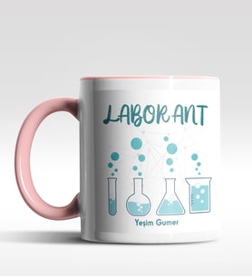 Kişiye Özel Laborant 3 Tasarımlı Siyah Kupa (Beyaz-Pembe)