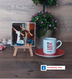 Arkadaşa Hediye Fotoğraflı Dekoratif Taş, Ahşap Altlıklı Türk Kahvesi Fincanı Hediye (Model 8)