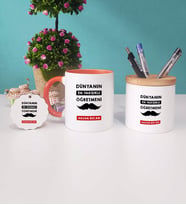 Dünyanın En Yakışıklı Öğretmeni Kupa Bardak Kırmızı Kalemlik ve Anahtarlık (Model 7)